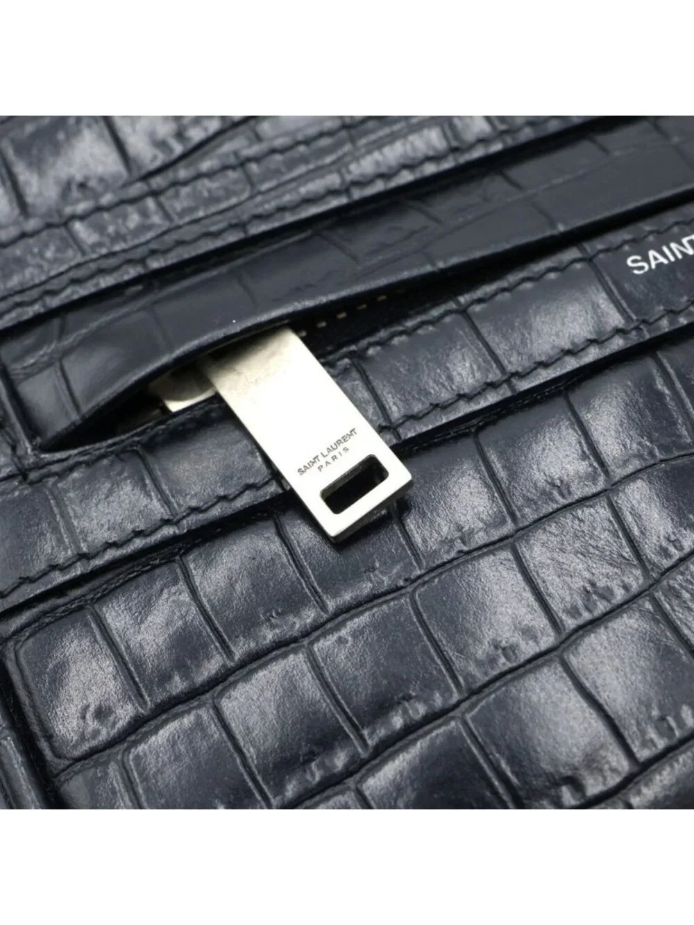 Saint Laurent Paris Camp Small Camera Shoulder Bag Leather Croco Embossed Black